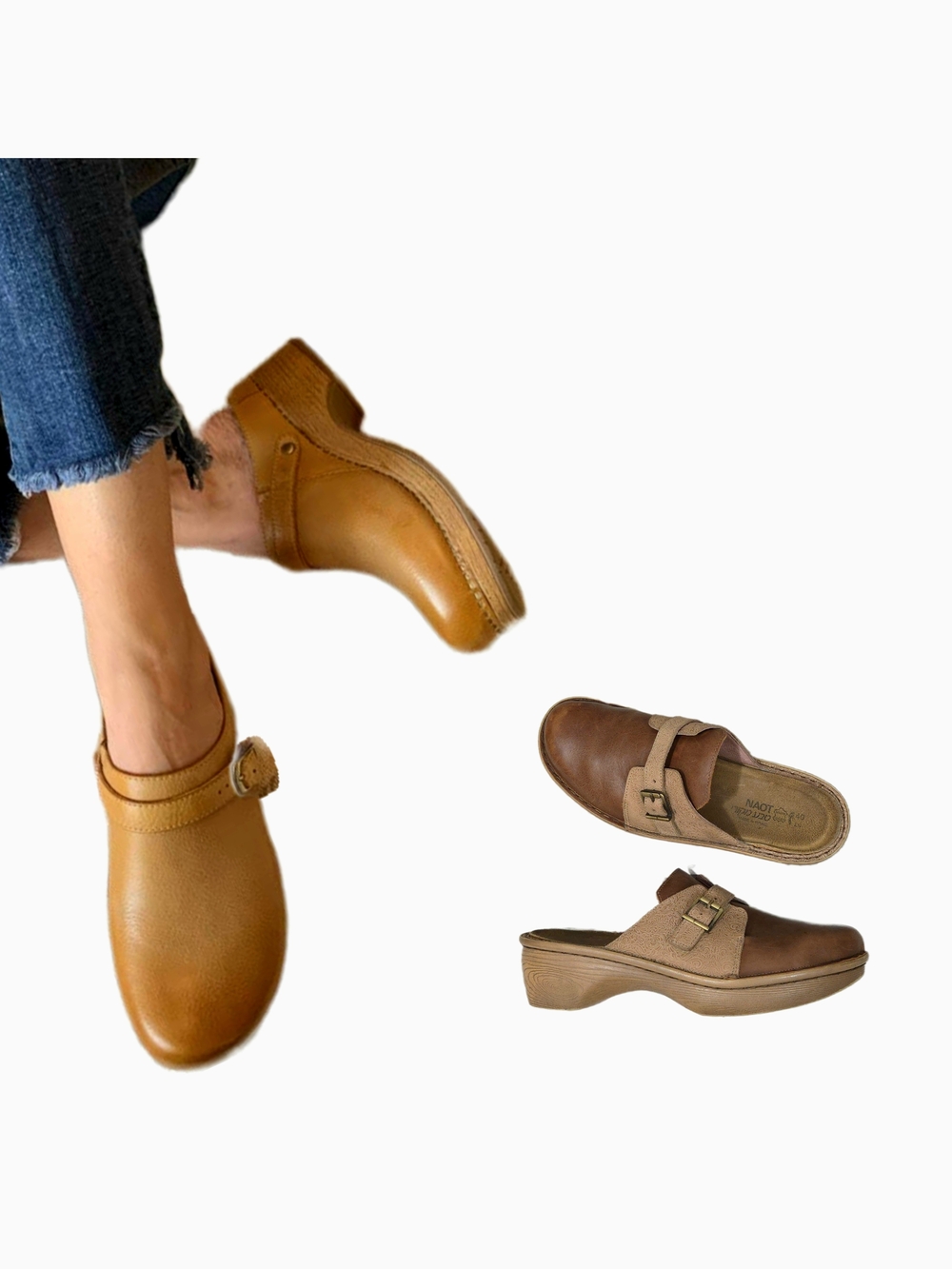 NAOT "Avignon" Decorative Buckle Contrasting Leather Lightweight Everyday Clogs